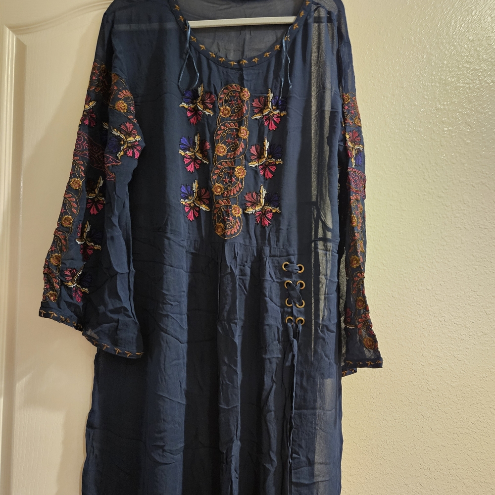 Free People Navy Dress with Colorful Embroidery